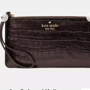 ♠️Kate spade Lucy Croc Embossed Medium L-Zip Wristlet